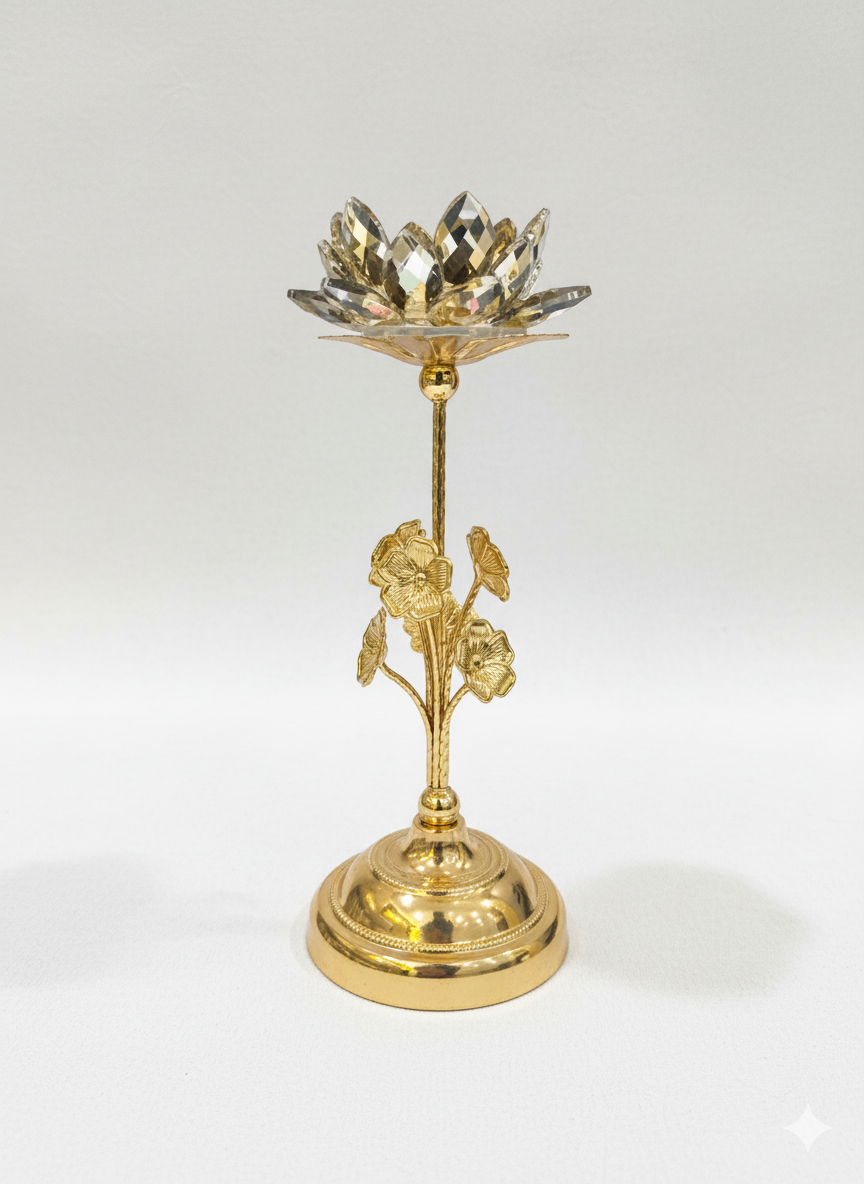 Unique Bazar: Artisanal Crystal Lotus Candle Holder for Diwali