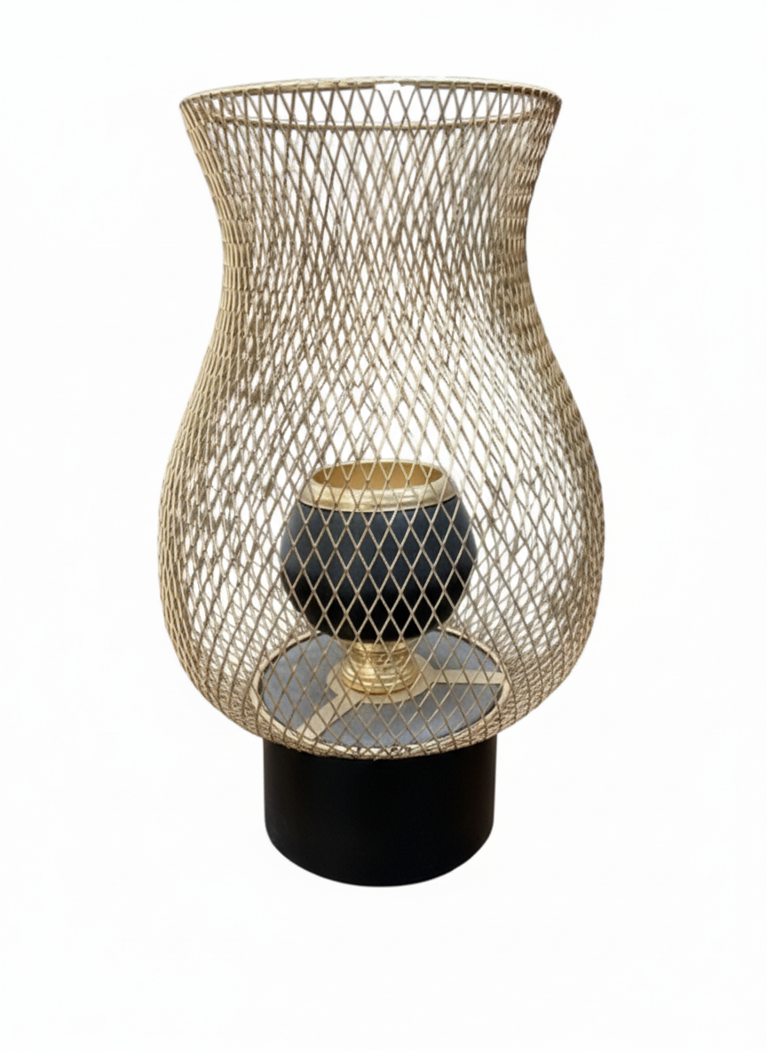 Unique Bazar: Modern Gold Mesh Hurricane Lantern Decor