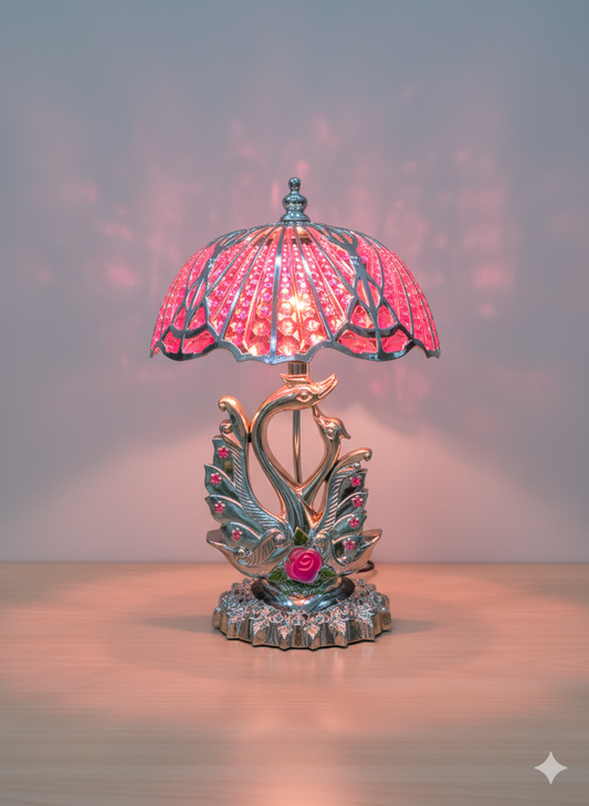 12 Inch Pink Crystal Swan Table Lamp | Unique Bazar