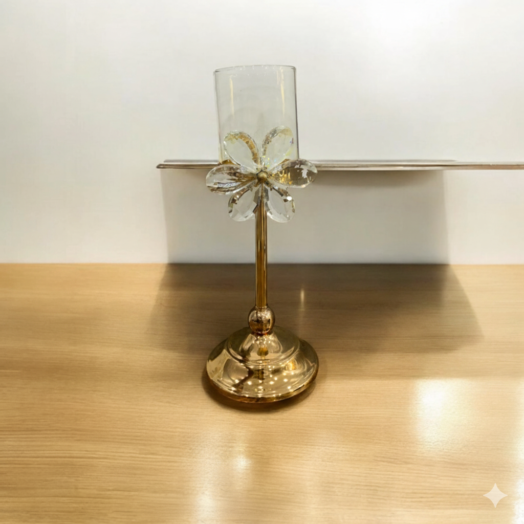 Unique Bazar: 12.5" Gold & Crystal Candle Holder - Diwali