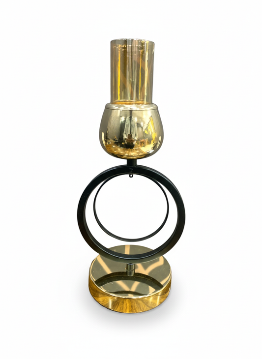 Unique Bazar: Modern Gold & Black Ring Candle Holder (12 Pcs)