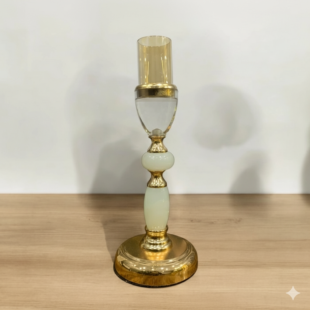 Unique Bazar: Elegant Gold/White Candlestick | Diwali Decor
