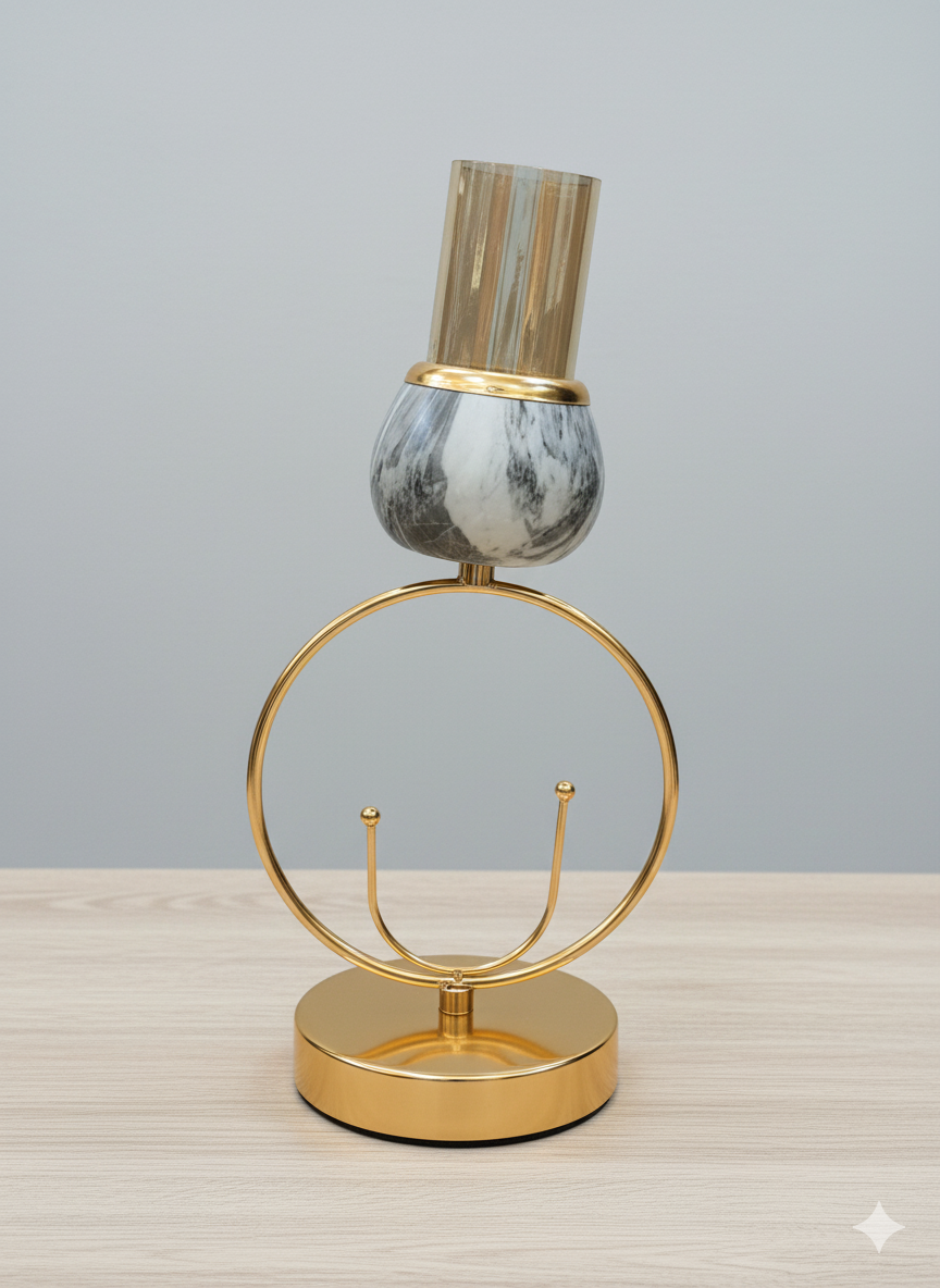 Unique Bazar: Modern Gold Ring Candle Holder & Marble Accent