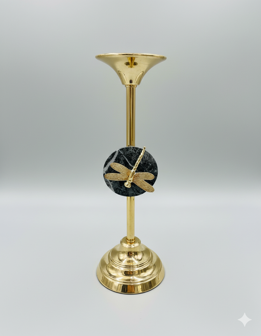 Artisanal Gold Marble Dragonfly Candlestick | Unique Bazar