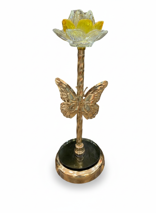 Unique Bazar: Gold Butterfly Crystal Lotus Candle Holder