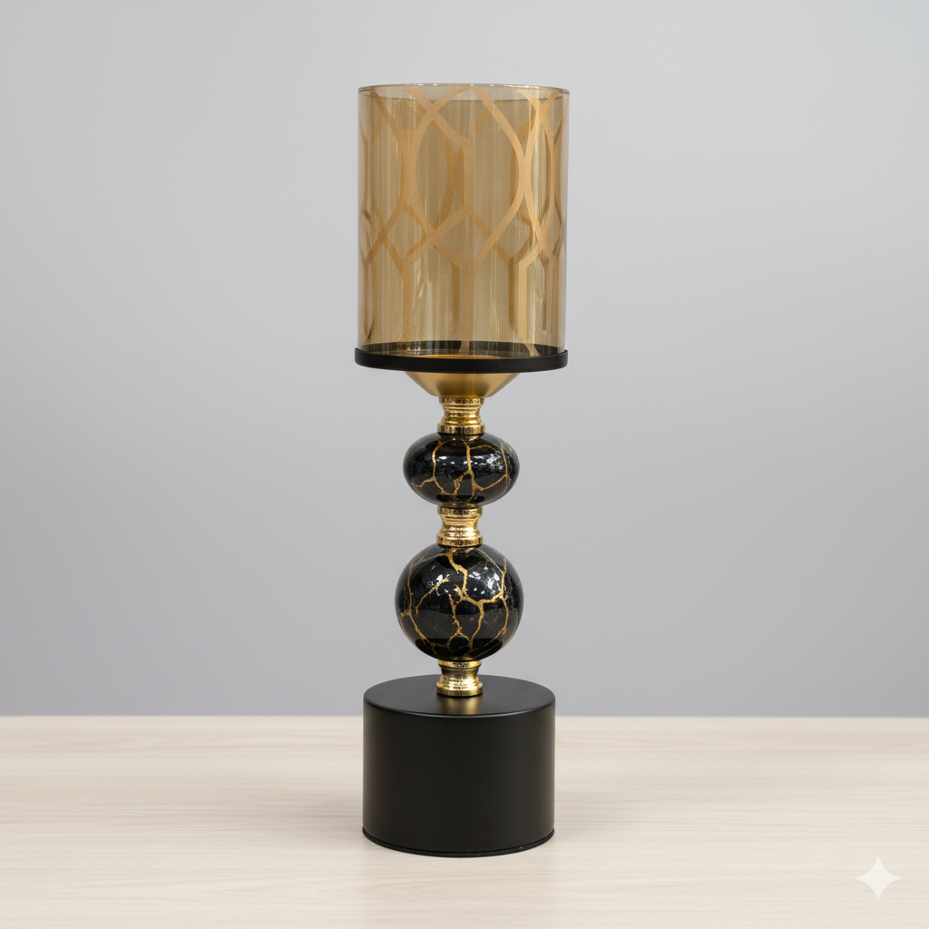 Unique Bazar: Black & Gold Sphere Candle Holder - Diwali Decor