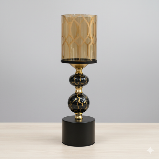 Unique Bazar: Black & Gold Sphere Candle Holder - Diwali Decor