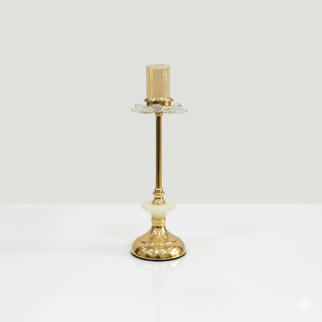 Unique Bazar | 14.5" Gold & Ivory Flower Candle Holder