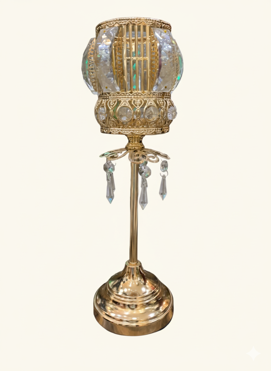 Unique Bazar: Diwali Crystal & Gold Pillar Candle Holder