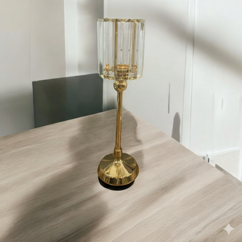 Gold Fluted Glass Pillar Candle Holder | Unique Bazar