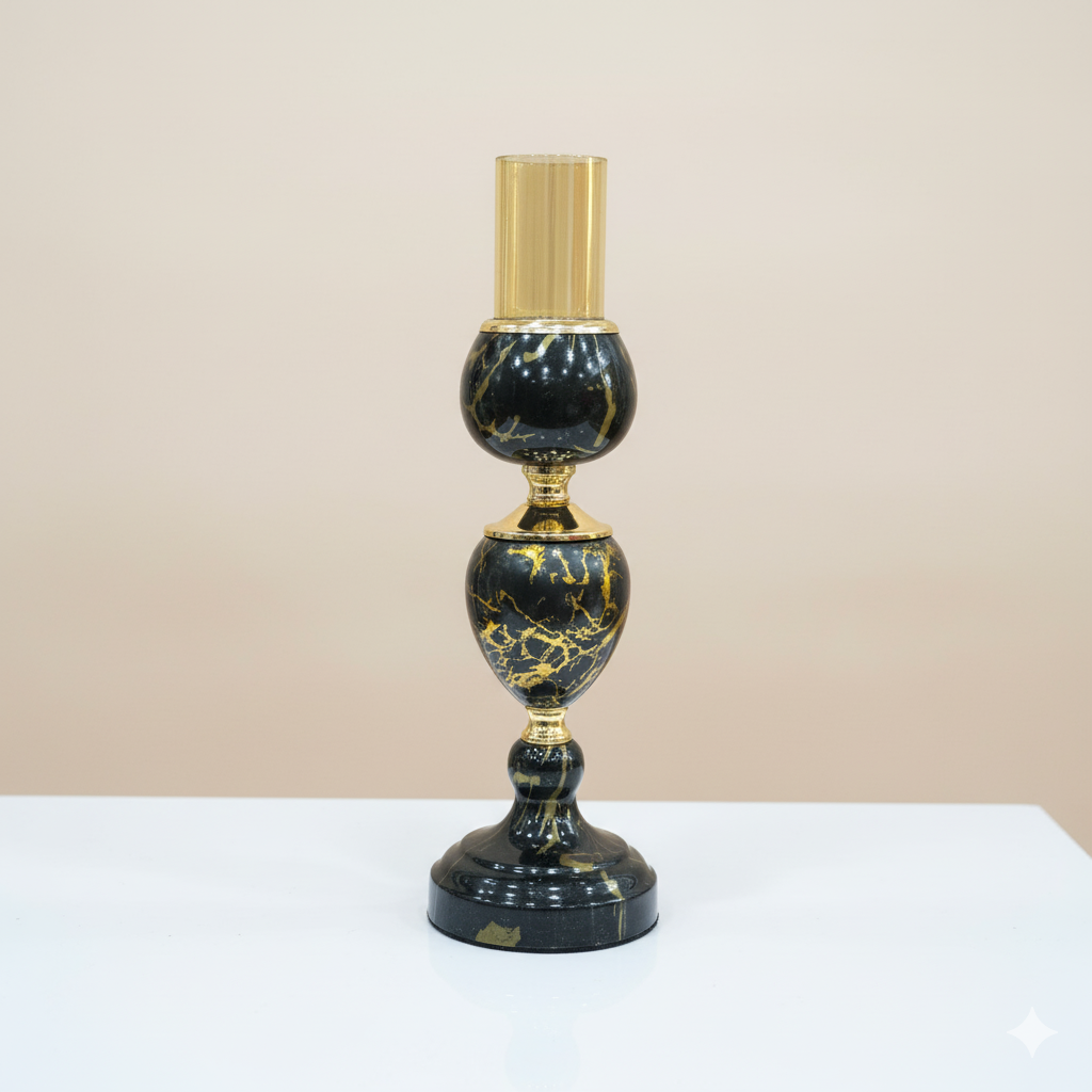 Unique Bazar: Artisanal Black Marble & Gold Candle Holder