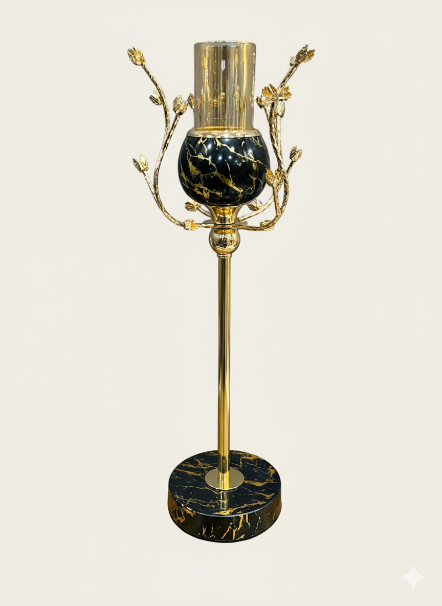 Artisanal Black Marble & Gold Candlestick | Unique Bazar