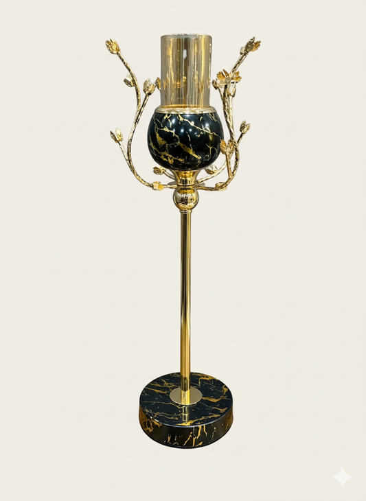 Artisanal Black Marble & Gold Candlestick | Unique Bazar