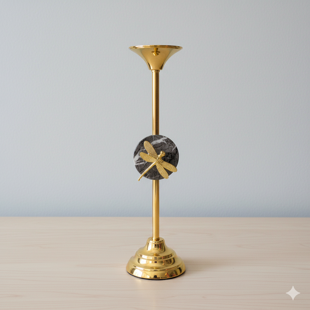 Unique Bazar: 48 Artisanal Gold Marble Dragonfly Candlesticks