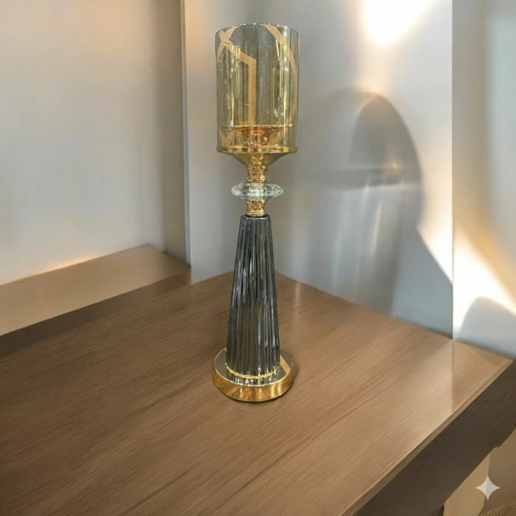 Unique Bazar: 15.5" Gold & Grey Candlestick | Diwali Decor