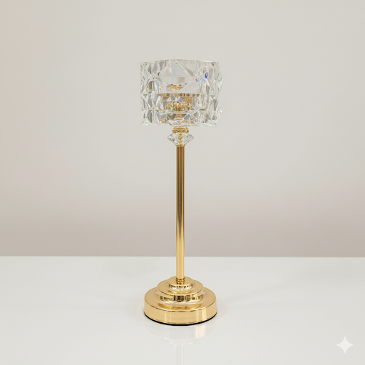 15" Gold Crystal Pillar Candle Holder - Unique Bazar