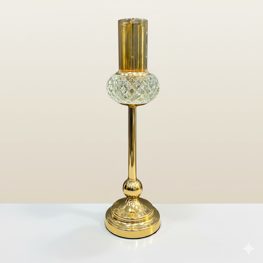 Unique Bazar: Gold & Cut Glass Candle Holder 15" Diwali