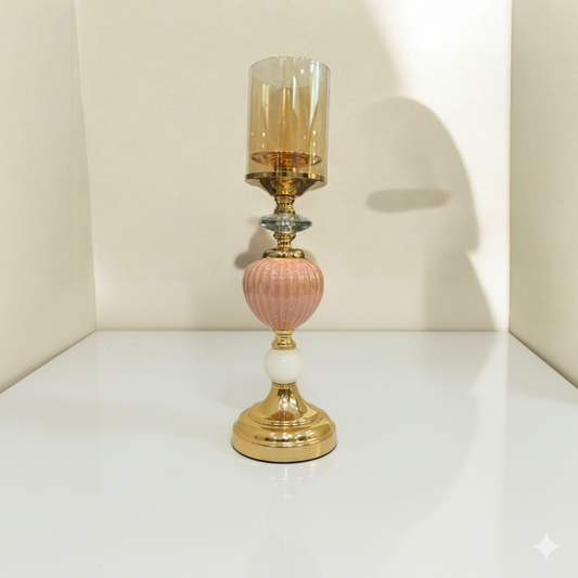 Unique Bazar | 15" Gold & Pink Ribbed Candle Holder