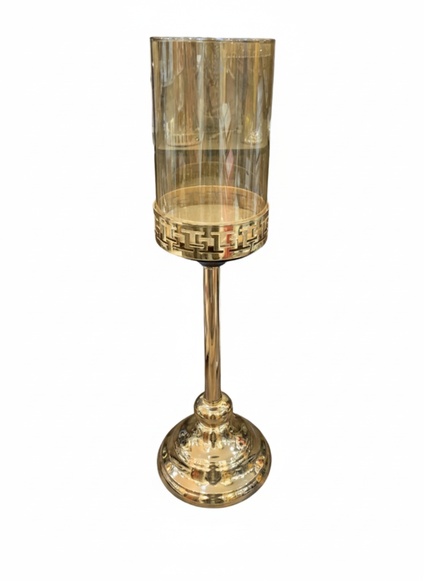 Unique Bazar: Artisanal 16" Gold Glass Candle Holder