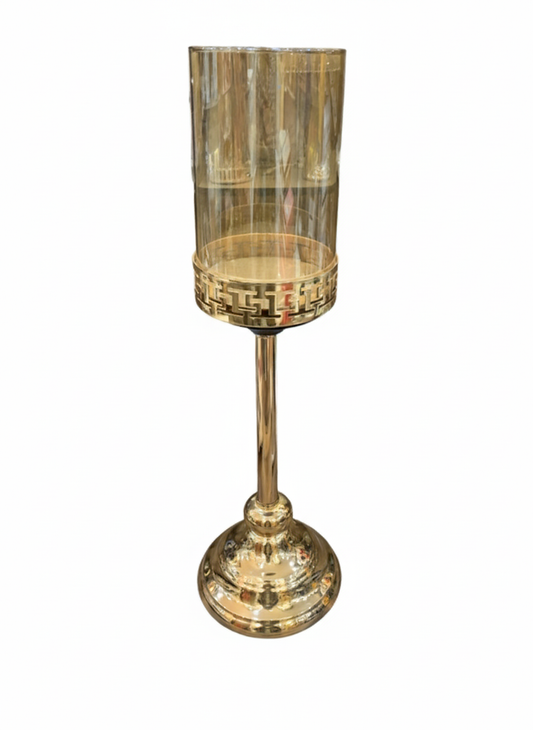 Unique Bazar: Artisanal 16" Gold Glass Candle Holder