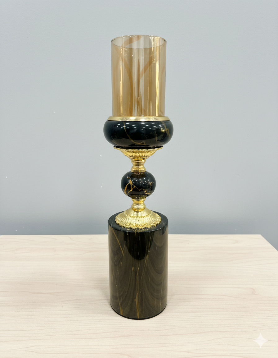 Unique Bazar: 16.5" Gold & Black Marble Hurricane