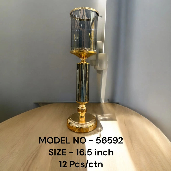 Unique Bazar: 16.5" Gold Black Ribbed Candle Holder