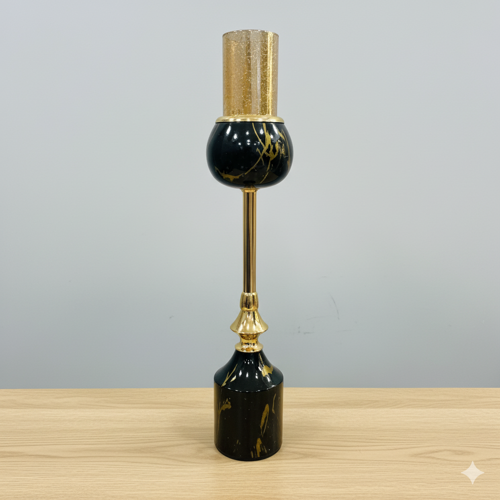 Unique Bazar: Gold & Black Marble Candle Holder - Diwali Decor