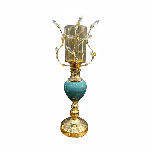 Unique Bazar: Teal Gold Crystal Candlestick | Diwali Decor