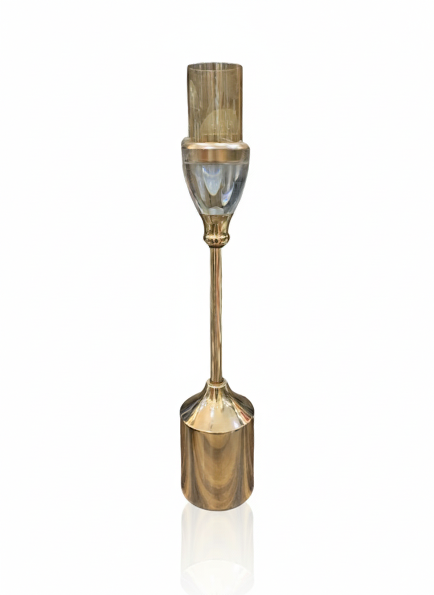 Unique Bazar: 17" Gold & Clear Glass Taper Holder