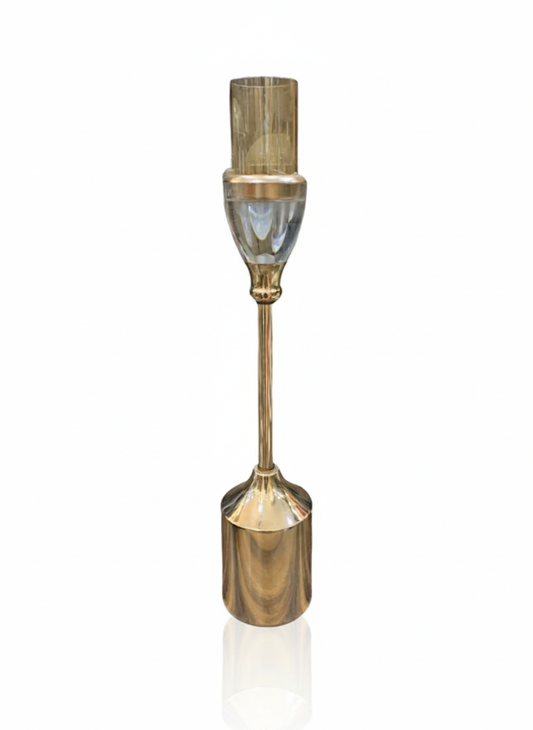 Unique Bazar: 17" Gold & Clear Glass Taper Holder