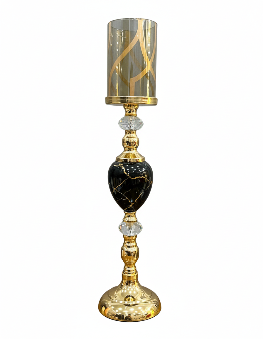 Unique Bazar: Black & Gold Crystal Candlestick Holder