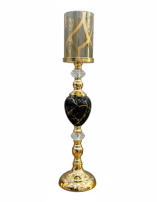 Unique Bazar: Black & Gold Crystal Candlestick Holder
