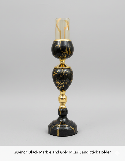 Unique Bazar: Black Marble & Gold Pillar Candlestick Holder