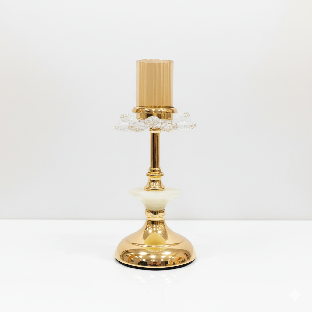 Unique Bazar: 10.5" Gold & Ivory Flower Candle Holder