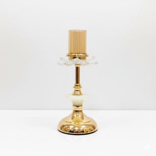 Unique Bazar: 10.5" Gold & Ivory Flower Candle Holder