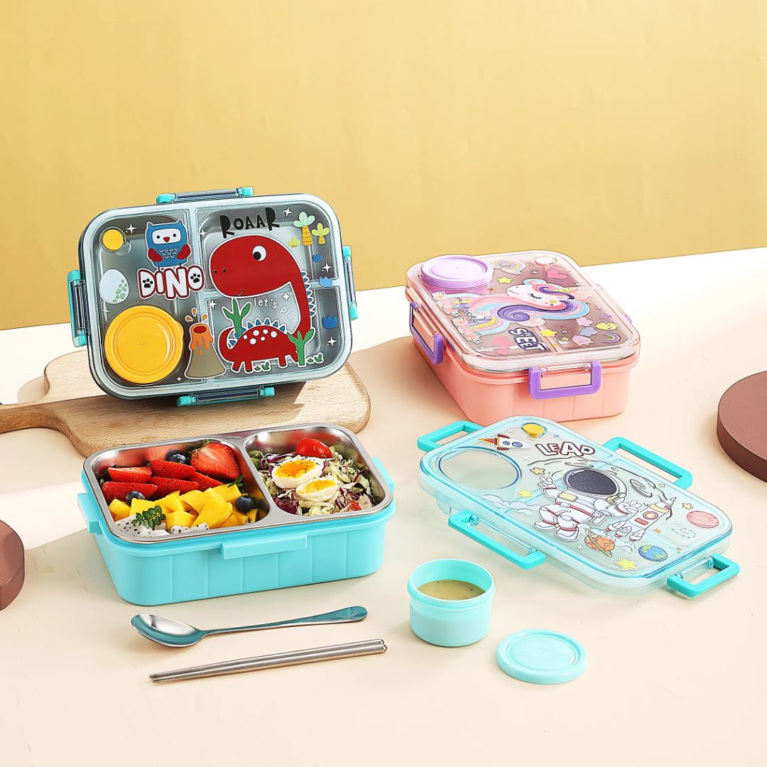 Unique Bazar: 3 Section Printed Steel Lunch Box