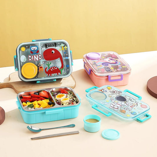 Unique Bazar: 3 Section Printed Steel Lunch Box