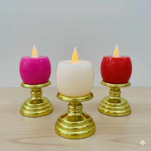 5.5 Inch Flameless Led Pillar Candles On Gold Base | Unique Bazar