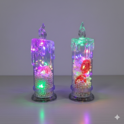 7 Inch Led Candles With Colorful Interior Lights & Foam Balls | Unique Bazar
