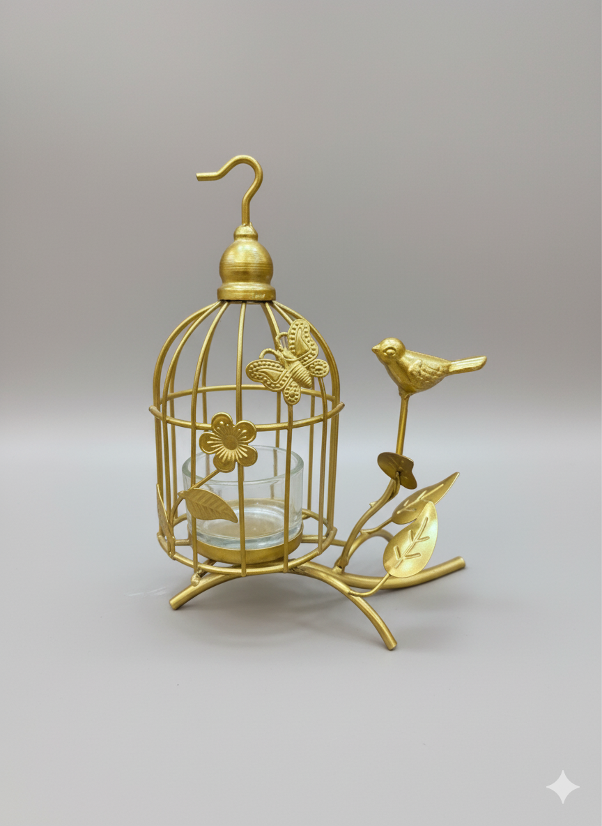 Unique Bazar: Golden Birdcage Candle Holder - Diwali Decor