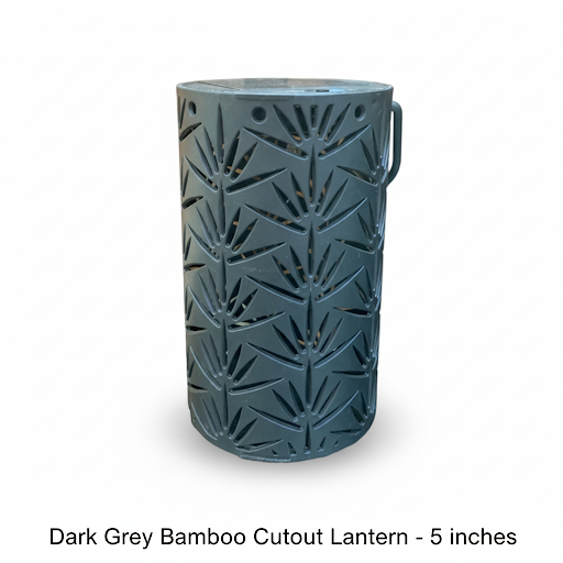 Dark Grey Bamboo Cutout Lantern   5 Inches | Unique Bazar