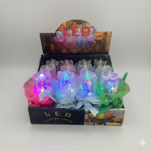 Decorative Led Flameless Candle With Organza Wrap | Unique Bazar