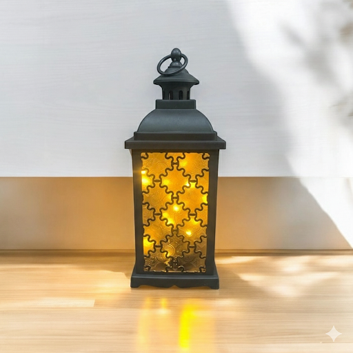 Decorative Led Lantern With Patterned Glass   12 Inch | Unique Bazar