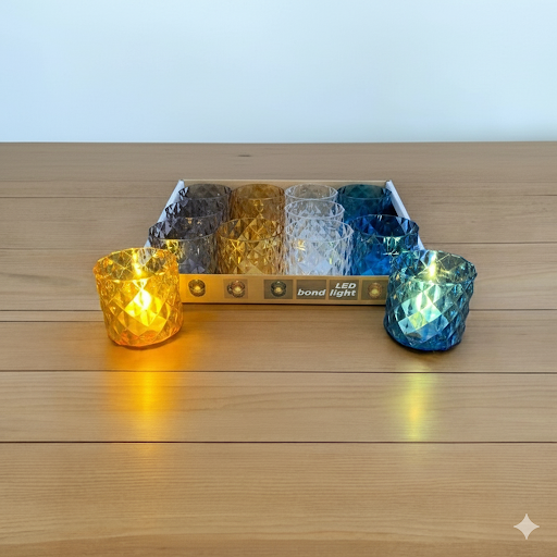 Diamond Cut Glass Led Tealight Holders   2 Inch, 12 Pcs Box | Unique Bazar