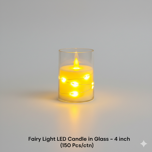 Fairy Light Led Candle In Glass   4 Inch | Unique Bazar