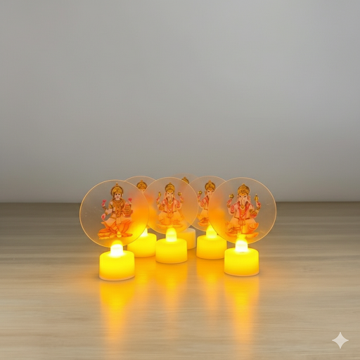 Festive Led Diwali Diyas With Lakshmi & Ganesha   4 Inch, 12 Pcs Box | Unique Bazar