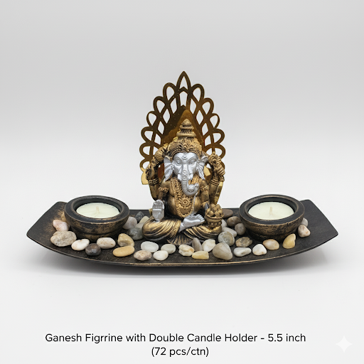 Ganesh Figurine With Double Candle Holder   5.5 Inch | Unique Bazar
