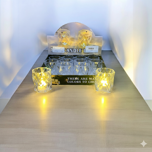 Geometric Glass Led Votive Candles   2 Inch, 12 Pcs Box | Unique Bazar