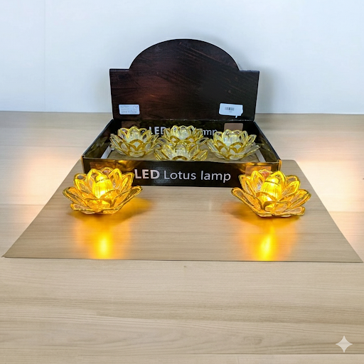 Golden Led Lotus Lamps   2 Inch, 6 Pcs Box | Unique Bazar