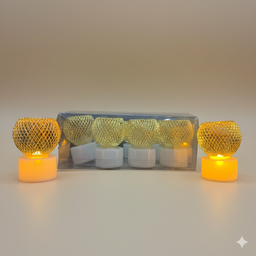 Golden Mesh Ball Led Tealights   2.5 Inch, 12 Pcs Box | Unique Bazar